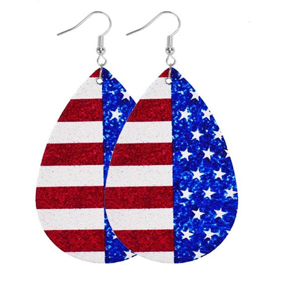 American Flag Tear Drop Earrings - Picture 1 of 2